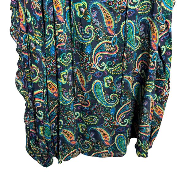 Willow Drive Blouse Women's XL Paisley Colorful Cold Shoulder Ruffle V-Neck Top - Picture 3 of 9